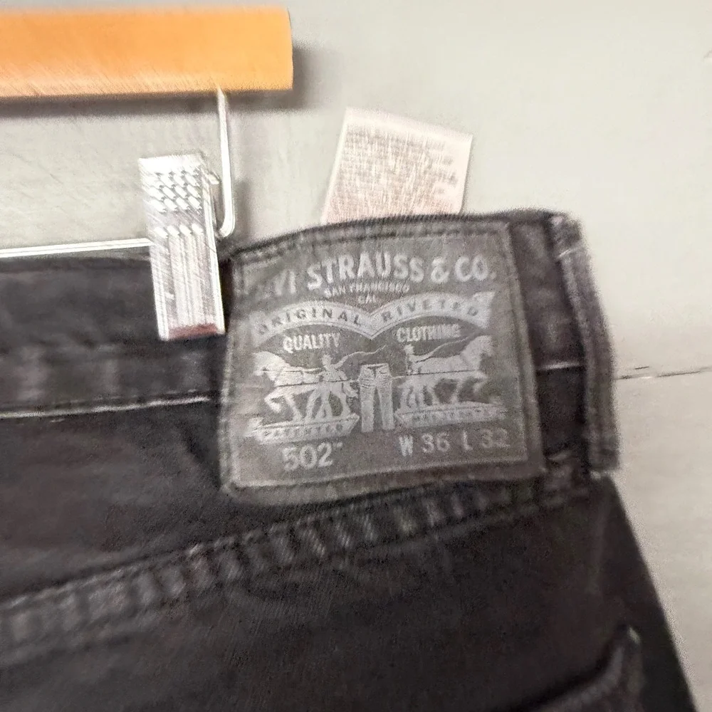 Levis 502 Regular Taper Mens Jeans‎ Black 36x32 Denim Pants 5-Pocket Zip Fly